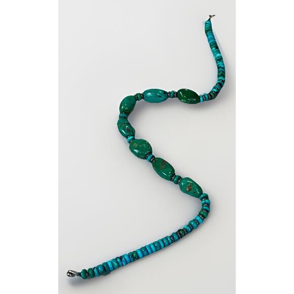 VTG Southwest Carved Heishi Turquoise Bead Necklace Sterling 925 Spacers 80.8g - Picture 10 of 16